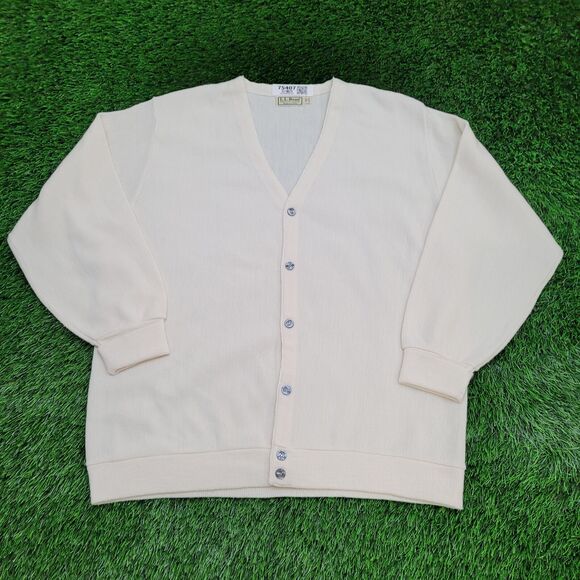 Vintage LL-Bean Cardigan L/XL 24x29 Ivory - Picture 1 of 11